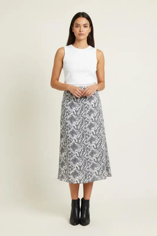 Jupe Midi Grise et Noire - Taille XS/34