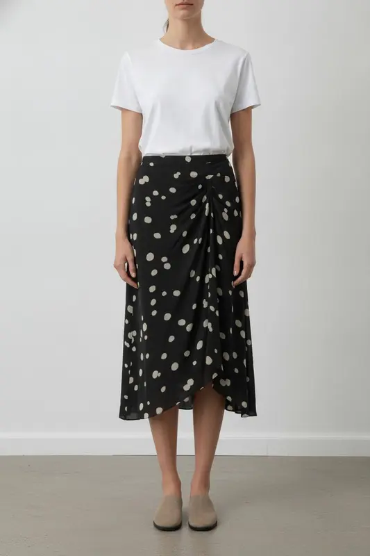 Jupe Midi Noire à Pois Blancs - Taille M/38