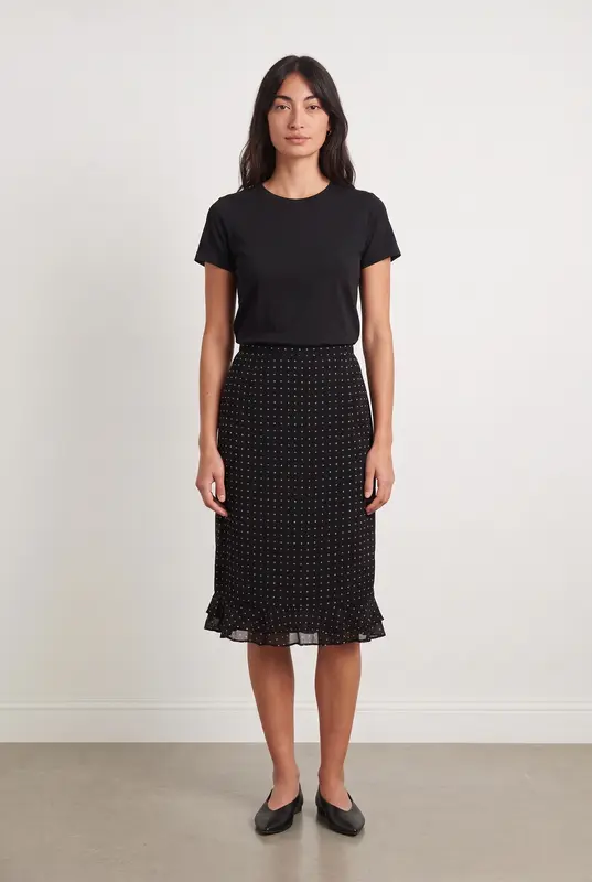 Jupe Midi Noire à Pois Roses - Taille M/38
