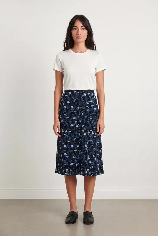 Jupe Midi Noire et Bleue - Taille S/36