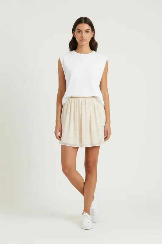 Jupe Plissée Blanche à Pois Dorés - Taille M/38