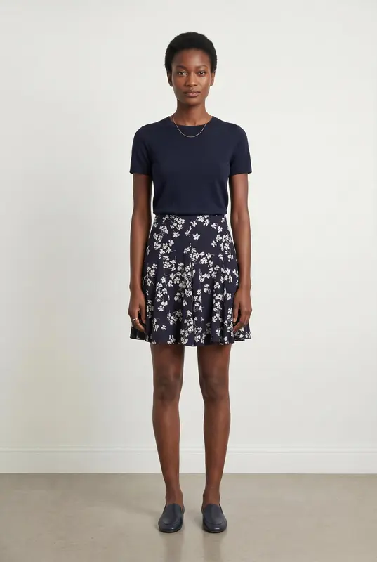 Jupe Plissée Bleu Marine et Blanche - Taille M/38