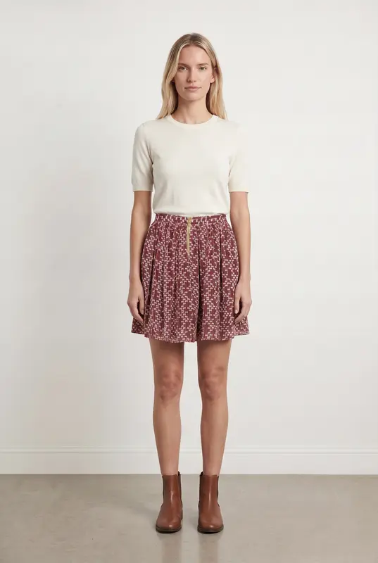 Jupe Plissée Bordeaux et Blanche - Taille XS/34