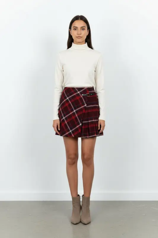 Jupe Plissée Bordeaux et Rouge - Taille S/36
