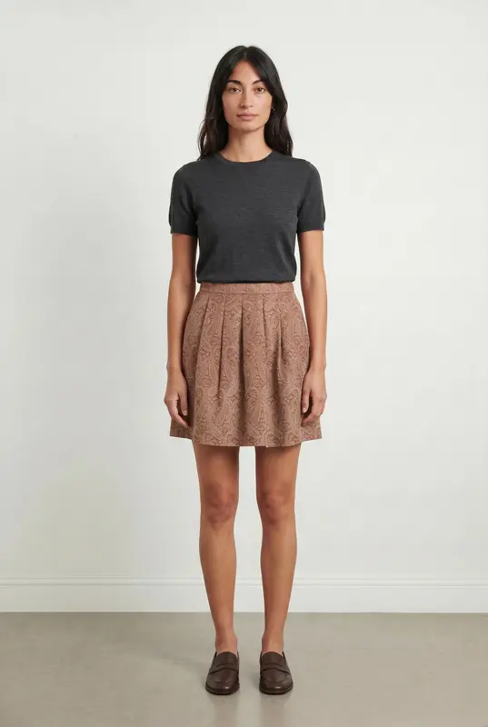 Jupe Plissée Rose et Beige - Taille M/38