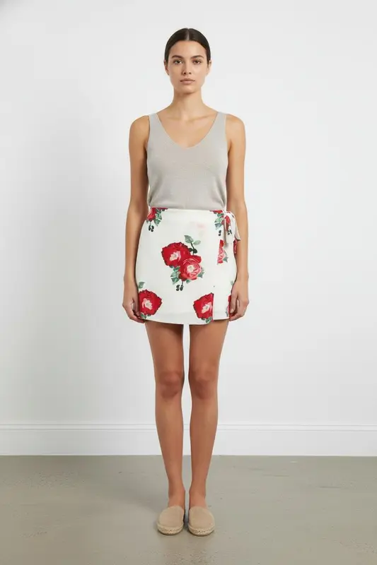 Jupe Portefeuille Blanche et Rouge - Taille S/36