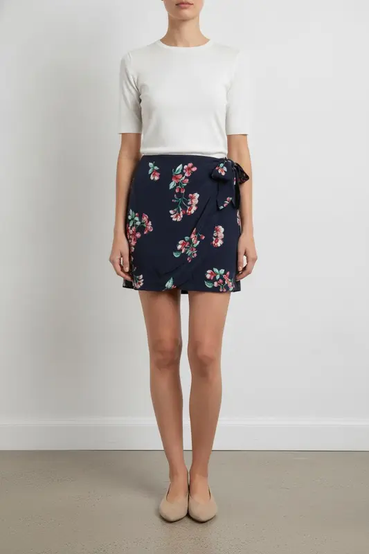 Jupe Portefeuille Bleu Marine et Rouge - Taille M/38