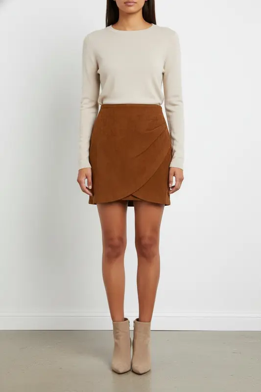 Jupe Portefeuille Marron - Taille XS/34