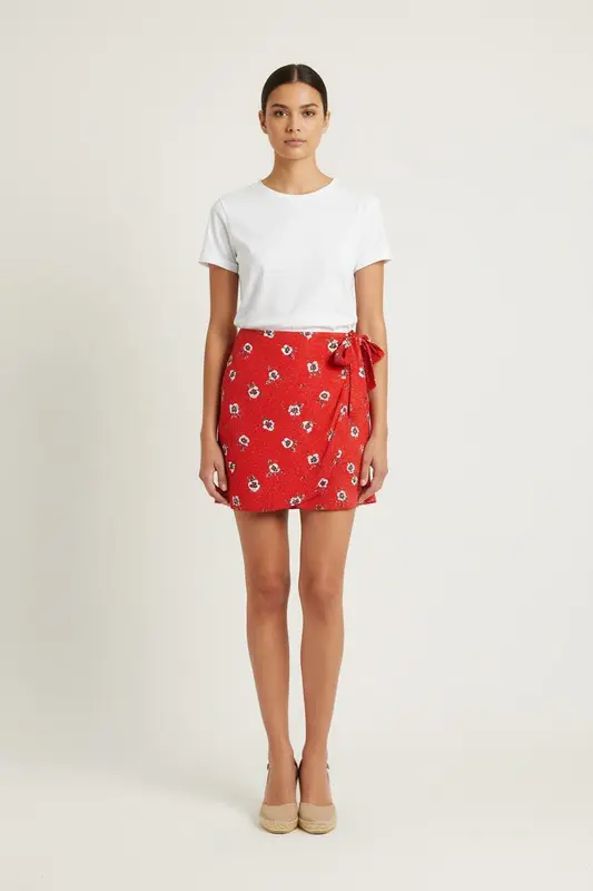 Jupe Portefeuille Rouge et Blanc - Taille S/36