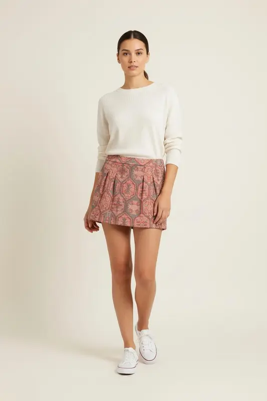 Jupe rose à motifs - Taille M/38