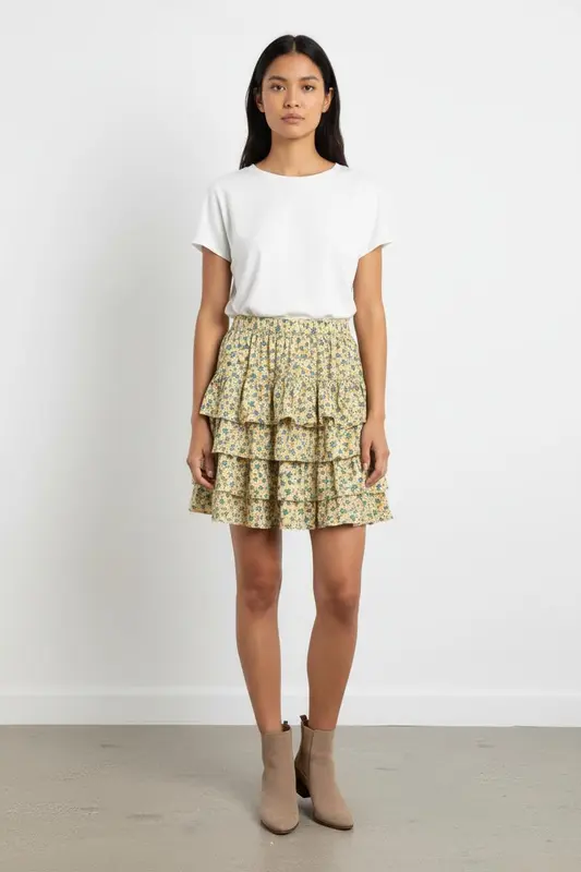 Jupe Volantée Jaune et Bleu - Taille XS/34