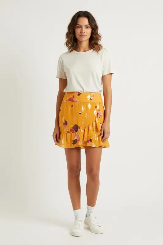 Jupe Volantée Jaune et Doré - Taille XS/34