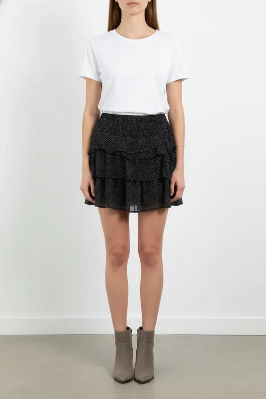 Jupe Volantée Noire à Pois Blancs - Taille S/36