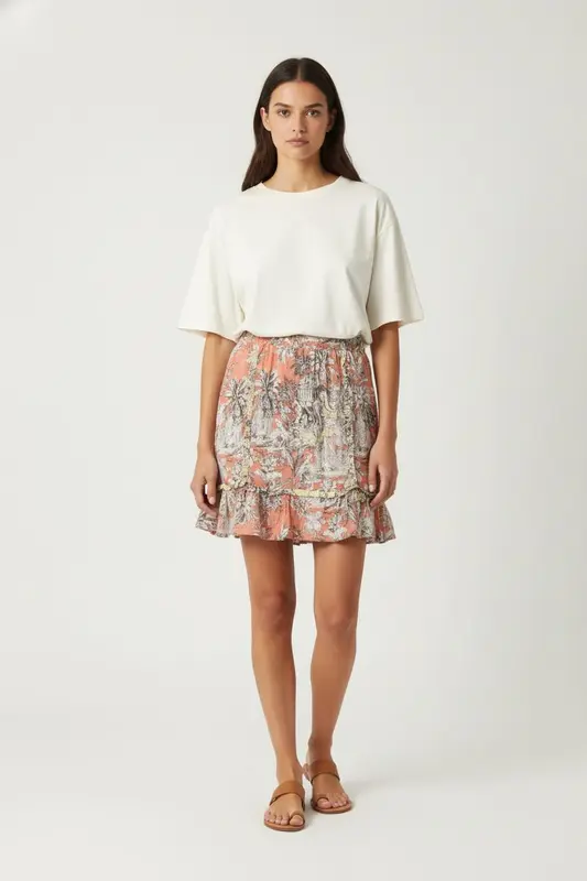 Jupe Volantée Rose et Gris - Taille M/38