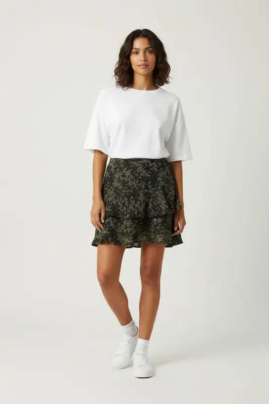 Jupe Volantée Verte et Noire - Taille S/36