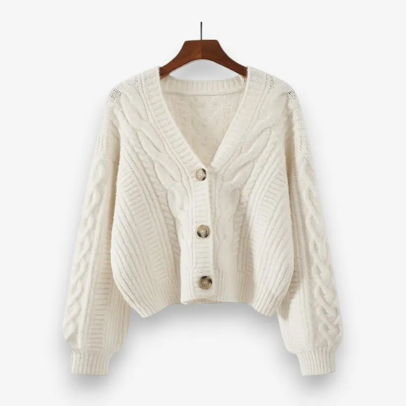 Karen – Pull à manches longues en maille torsadée avec boutons