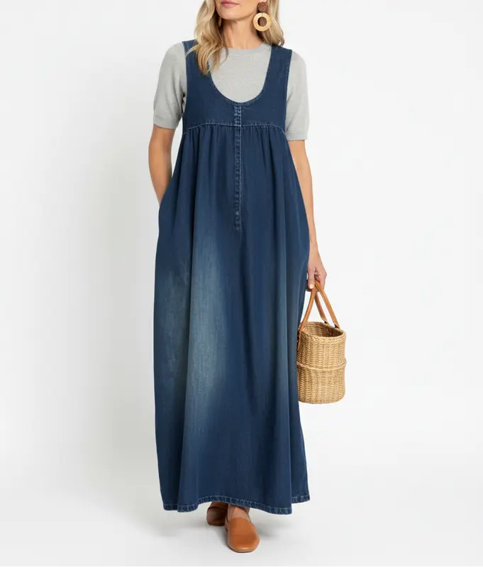 Karen - Robe Maxi en Jean Doux