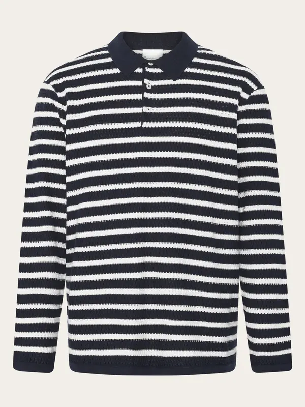 Knitted stripe polo - Navy