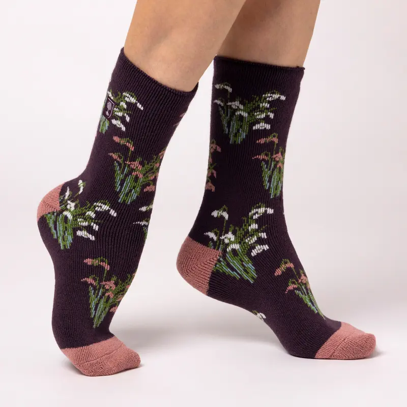 Ladies Lite Jacquard Socks RHS Snowdrops - Mulberry