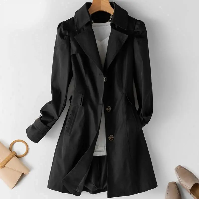 Lainey - Trench-coat femme ceinturé, col rabattu, poches pratiques