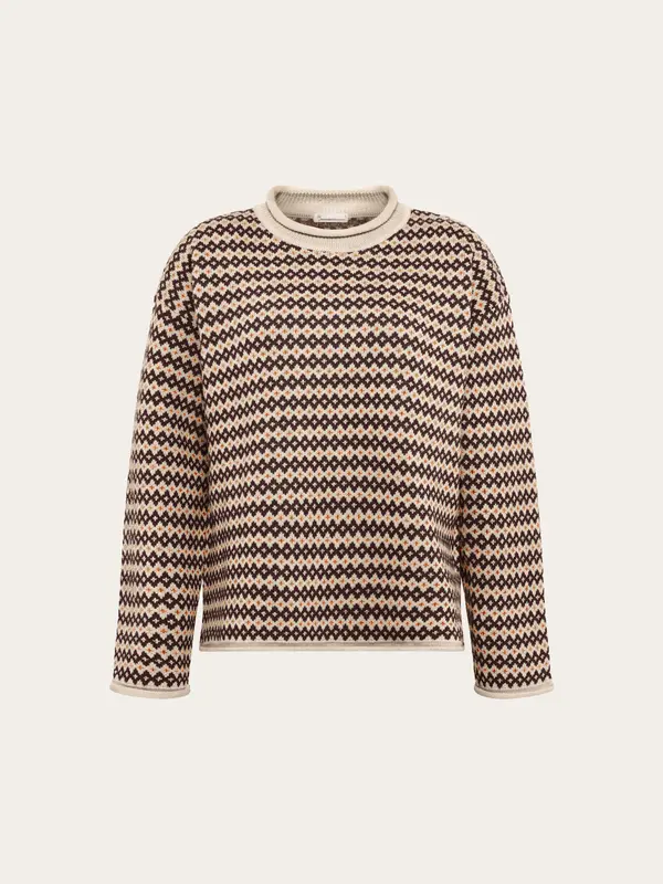 Lambswool jacquard roll-edge sweater - Brown