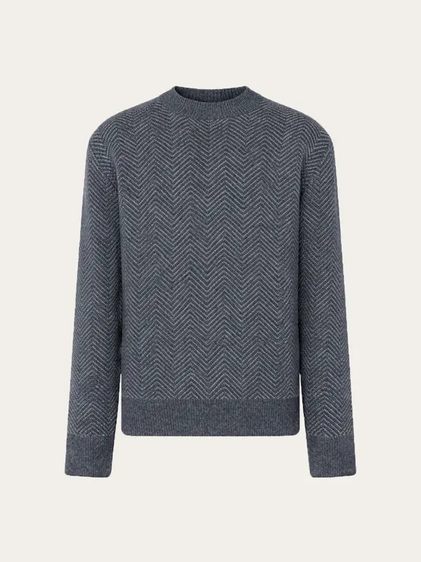 Lambswool jacquard sweater - Dark Grey Melange
