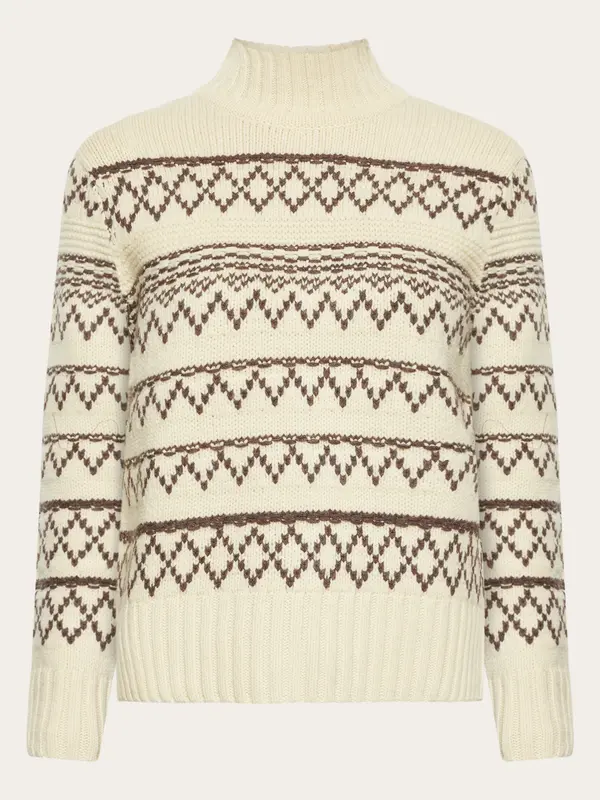 Lambswool pattern high neck - RWS - Creme Stripe