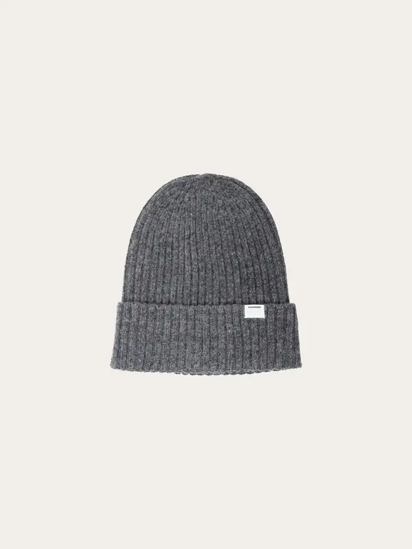 Lambswool rib beanie - Dark Grey Melange