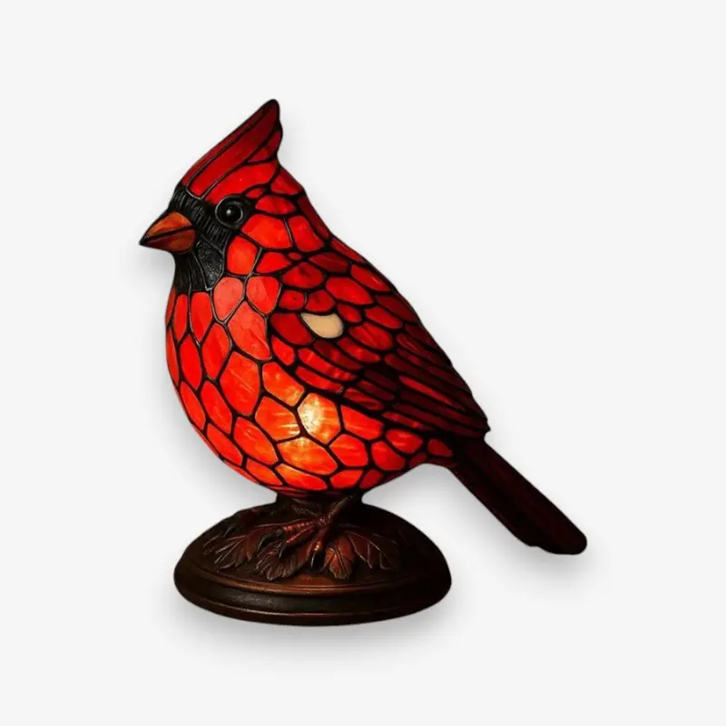 Lampe de bureau LED oiseau cardinal en verre