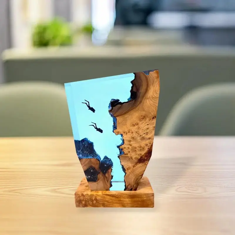 Lampe design maritime résine époxy & bois