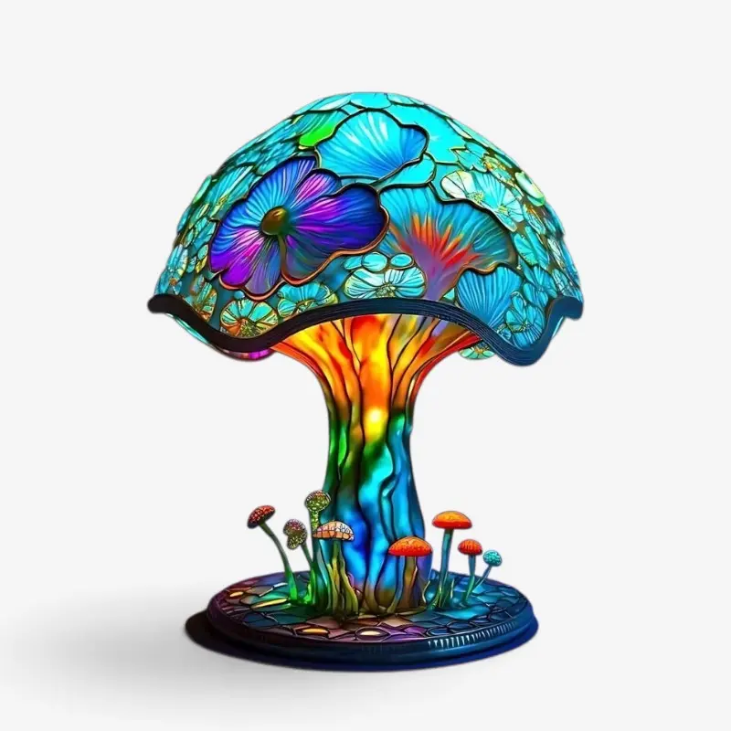 Lampe en verre coloré avec motifs floraux