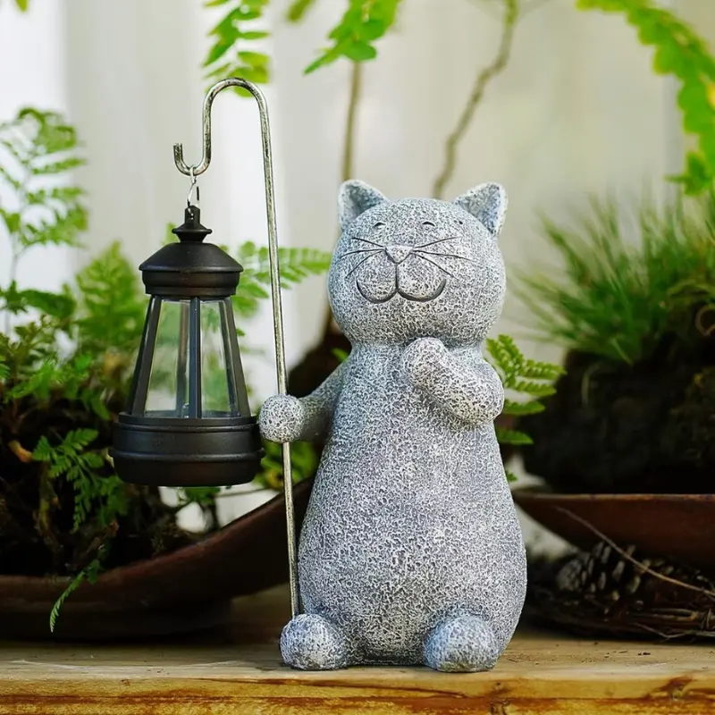 Lanterne solaire chat pour jardin
