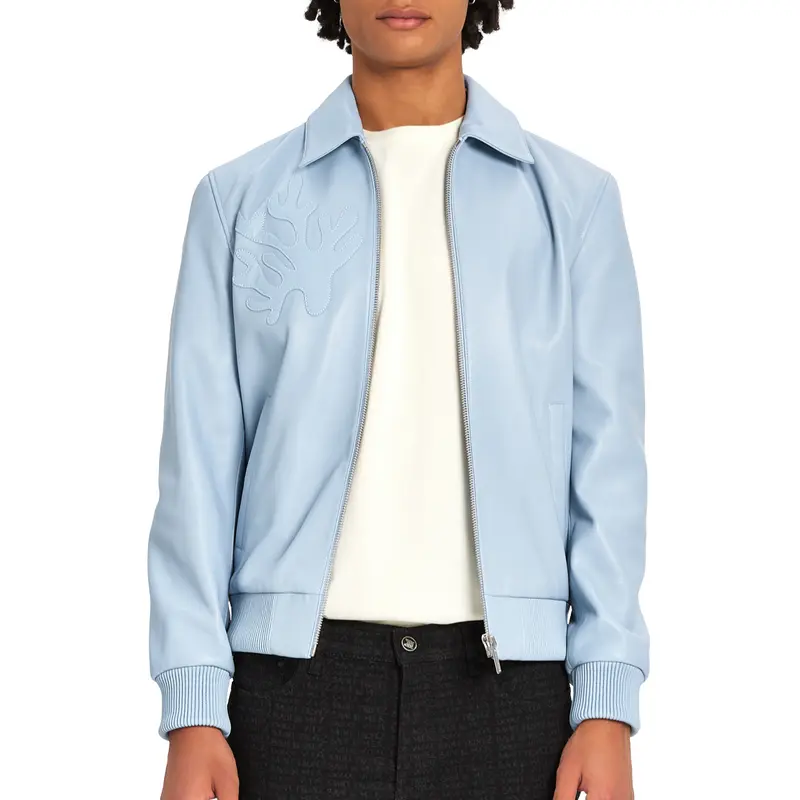 Leather Bomber Coral | SKY BLUE
