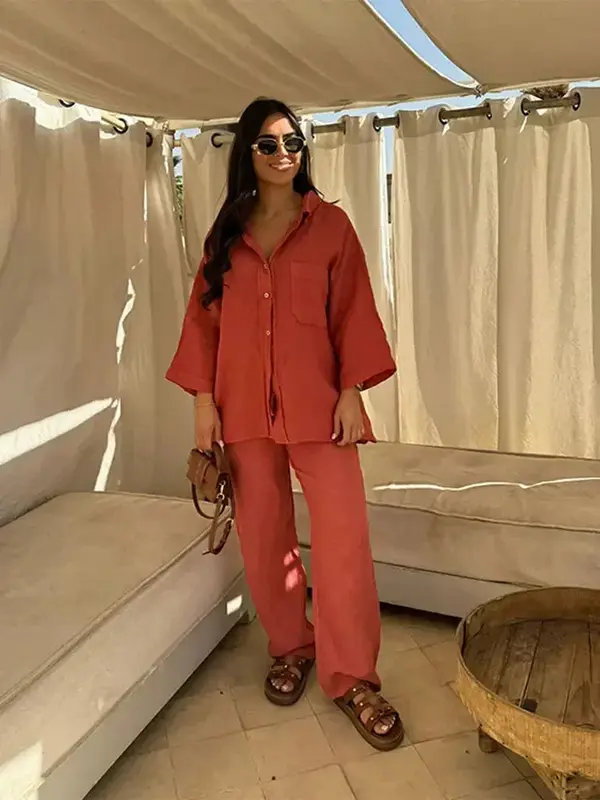 Lena - Ensemble taille haute chic avec poches et pantalon large