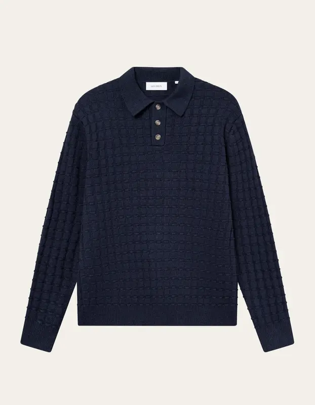 Les Deux Gustav Squared Structure Polo Knit Dark Navy