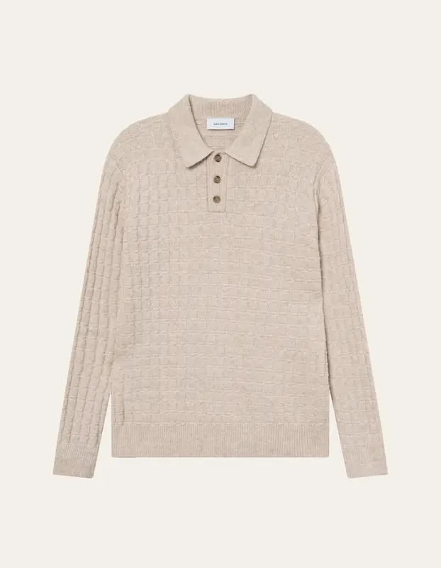 Les Deux Gustav Squared Structure Polo Knit Light Sand Melange