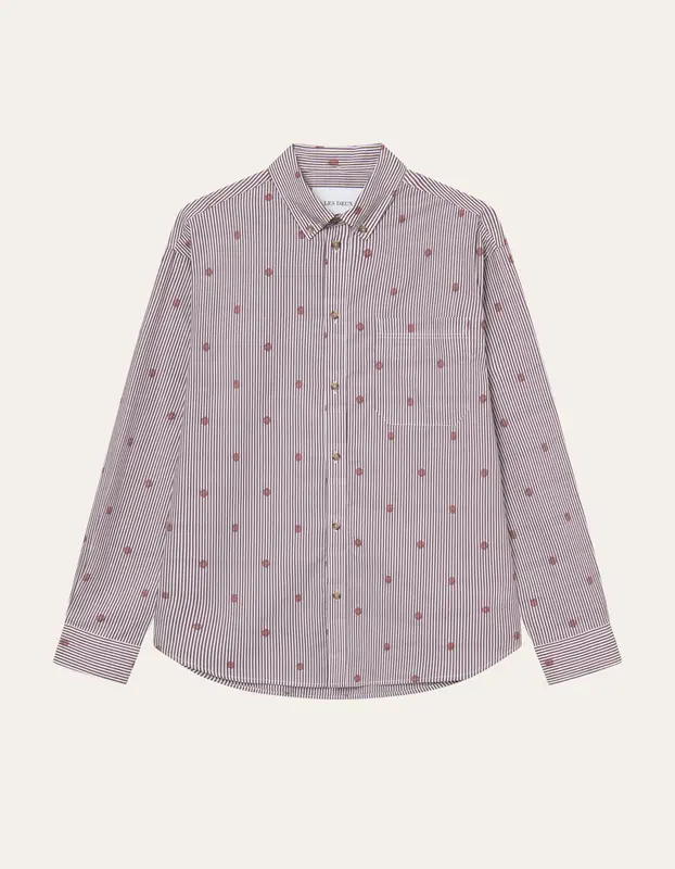 Les Deux Kolton Stripe Basket AOE Shirt Fired Brick Red