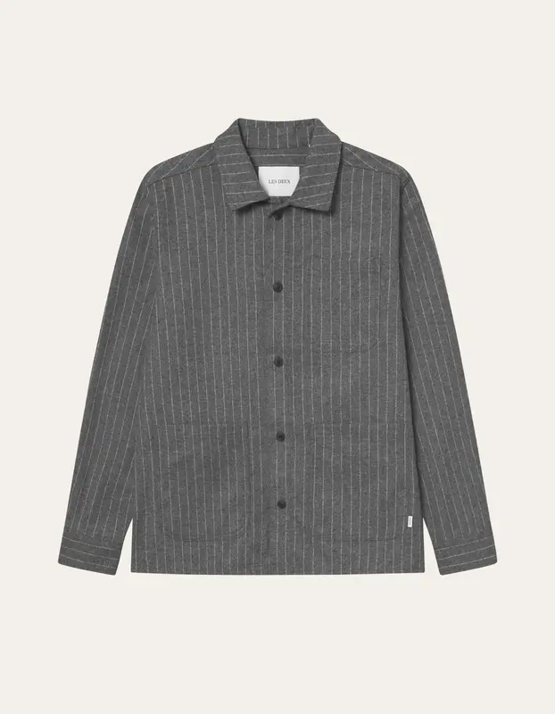 Les Deux Layton Pinstripe Mouliné Overshirt Grey Mel Grey Melange