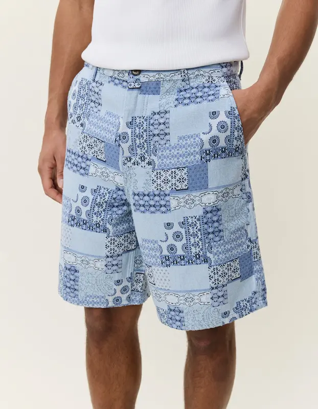 Les Deux PATCHWORK JACQUARD SHORTS Skyway Blue