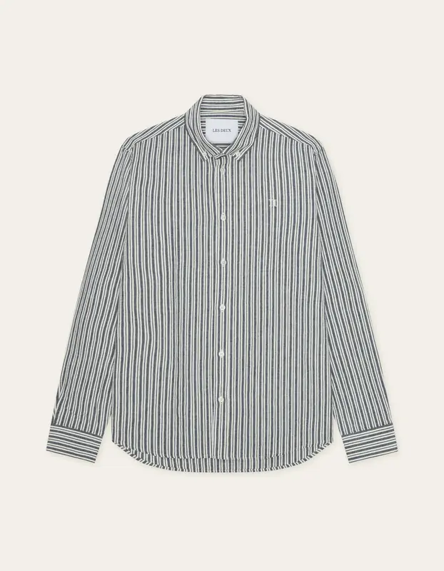 Les Deux STRIPE COTTON LINEN L/S SHIRT Dark Denim Blue
