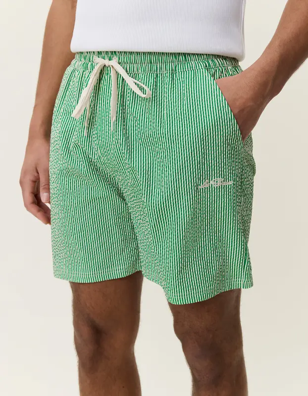 Les Deux STRIPE SEERSUCKER SWIM SHORTS Artichoke Green