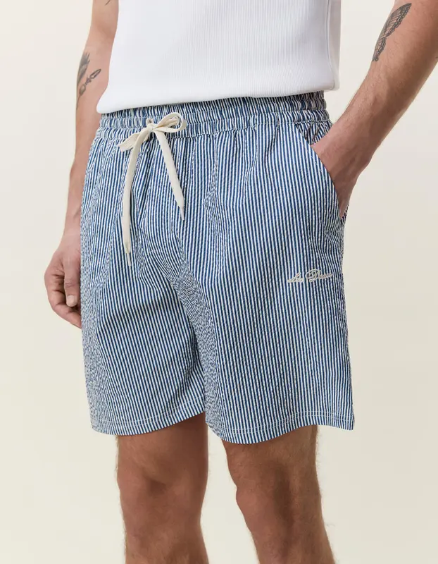 Les Deux STRIPE SEERSUCKER SWIM SHORTS Dark Denim Blue