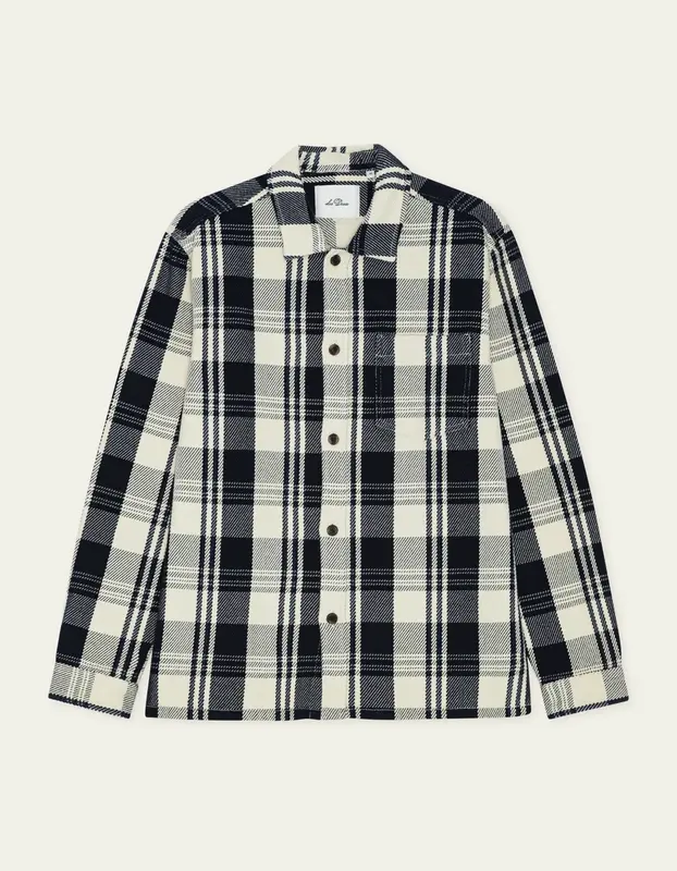 Les Deux STRUCTURED CHECK OVERSHIRT Dark Navy Blue