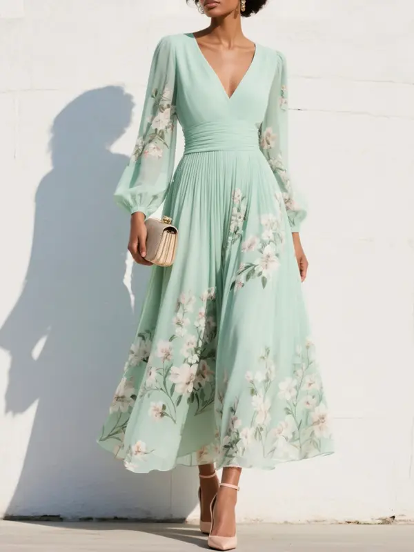Lila - Robe Midi Fleurie Élégante