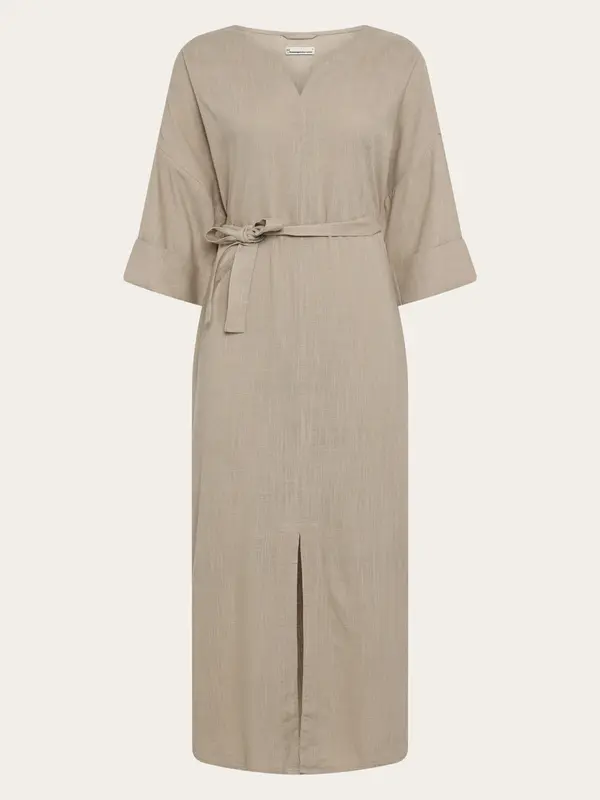Linen v-neck dress - Light feather gray