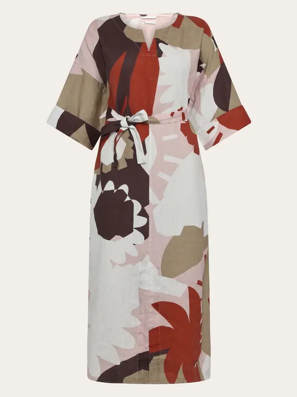 Linen v-neck print dress - Multi color AOP
