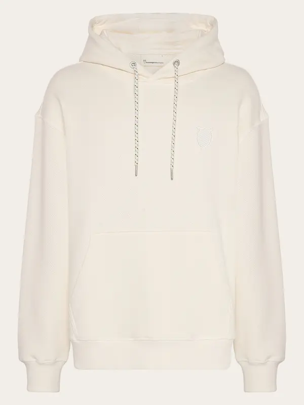 Loose fit hood kangaroo pocket sweat with embroidery at chest - Egret