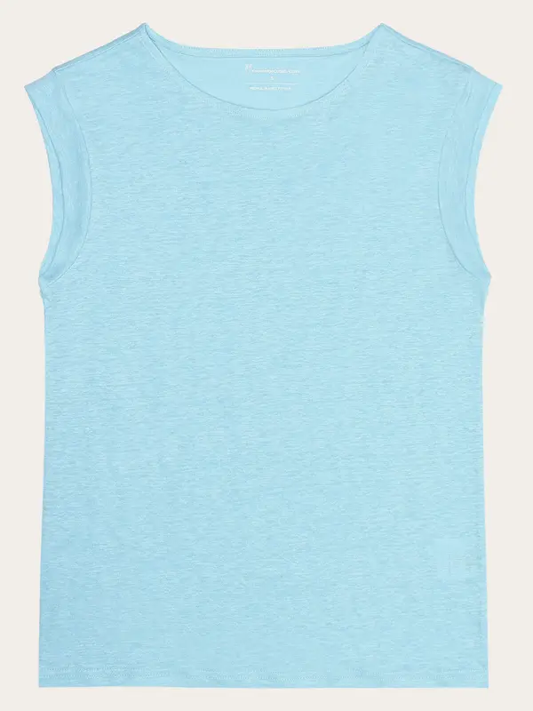 Loose fold up linen t-shirt - Aqua Esque