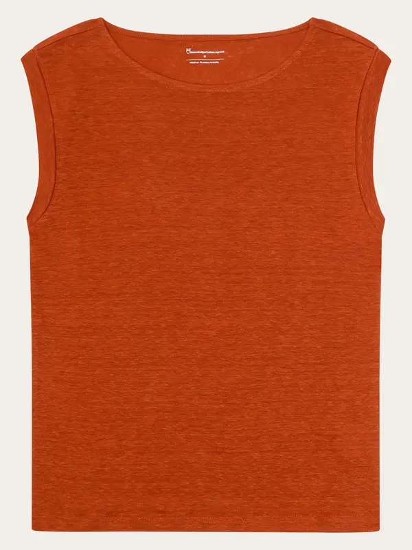Loose fold up linen t-shirt - Burnt Brick