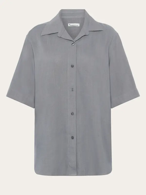 Loose linen blend short sleeve shirt - Ultimate Grey